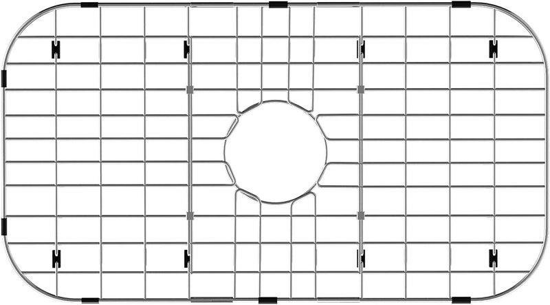 SANNO Kitchen Sink Protectors Gird 26 L X 14 Sink Protector Grid for Kitchen Sink Rack Bottom Grid Centered Drain Hole with Corner Radius 304 Stainless Steel