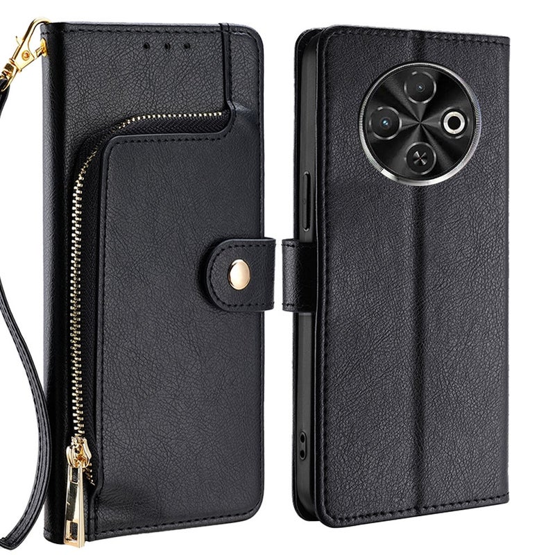 HuHa Case Cover For Tecno Spark 30C 4G Zipper Bag Leather Phone Case(Black) - Image 1