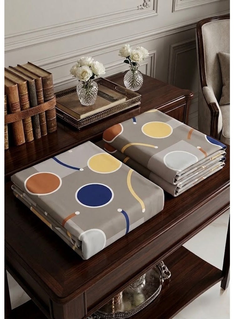 Ever Home Modern Abstract Geometric Circle Flat Bed Sheet Set in Grey & Multi - 125 GSM Soft Pattern Fabric, Includes 2 Matching Pillowcases - Image 3