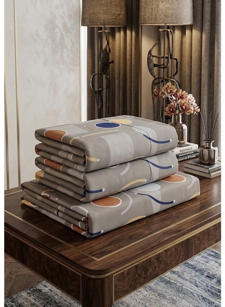 Ever Home Modern Abstract Geometric Circle Flat Bed Sheet Set in Grey & Multi - 125 GSM Soft Pattern Fabric, Includes 2 Matching Pillowcases - Image 2