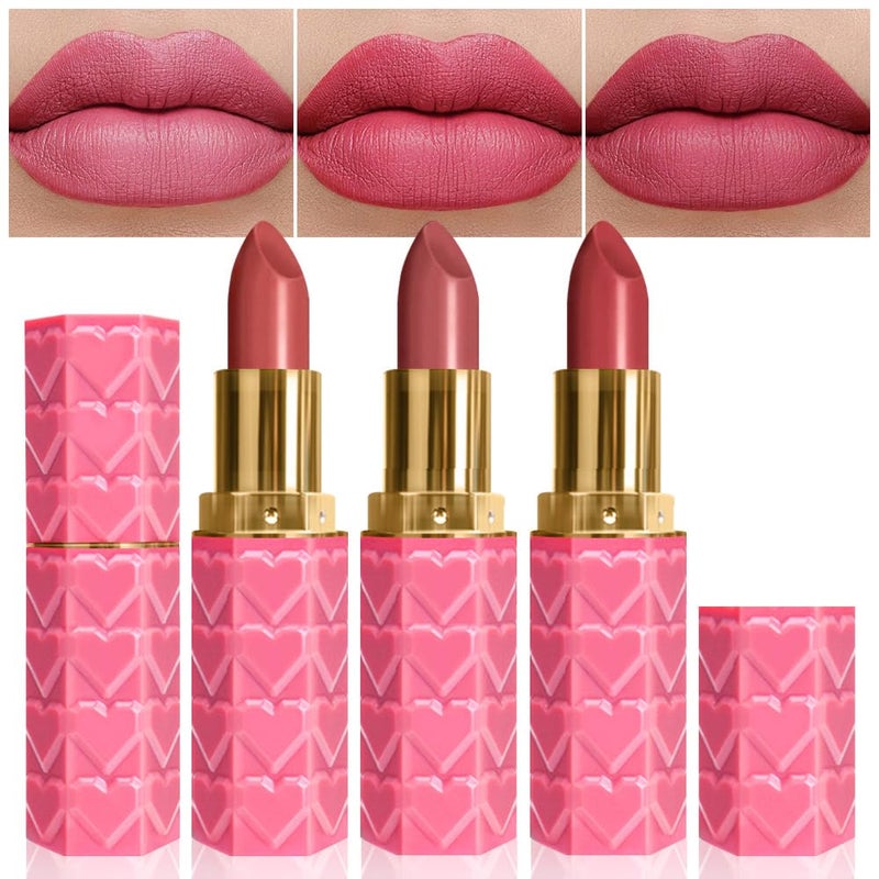 CAKAILA 3 Pcs Matte Velvet Lipstick for Women Set,Nude Long Lasting Matte Lipstick 24H Waterproof for Girls Natural Lip Makeup,Matte Non-Stick Lipstick Makeup for Women,labiales magicos 24 horas originales 