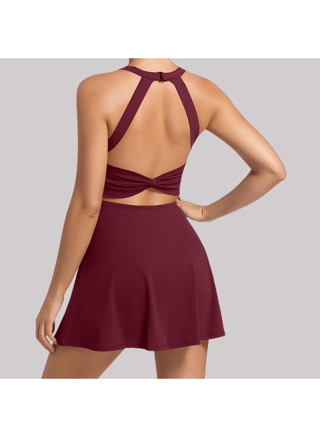 Solid Color Dresses Backless Sling Tennis Dress Shorts Athletic Dresses Summer Women's Clothing Women sports top  - Image 1