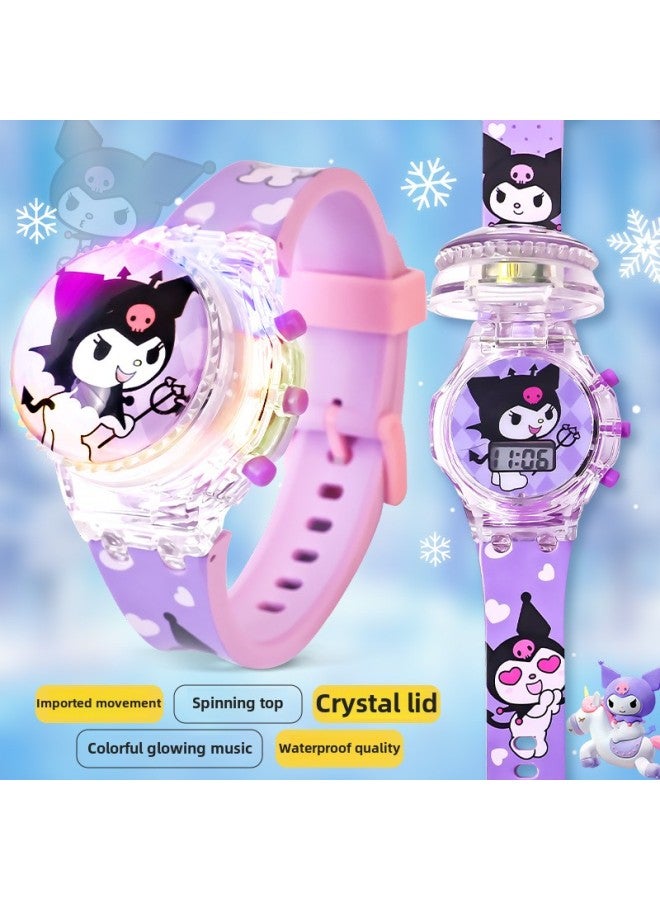 Children And Girls Electronic Watch Luminous Rotating Top Cartoon Melody Kulomi Big Ear Dog Girl Toy Gift-Color:Melody/luminous Music Rotating Watch - Image 3