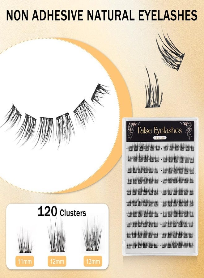 MAYCREATE® 120Pcs Self Adhesive Eyelashes Kit, Natural Look Clusters No Glue Needed Wispy Reusable Press on Lashes Pre-Glue Clear Band 11-13mm with Lash Tweezers - Image 2