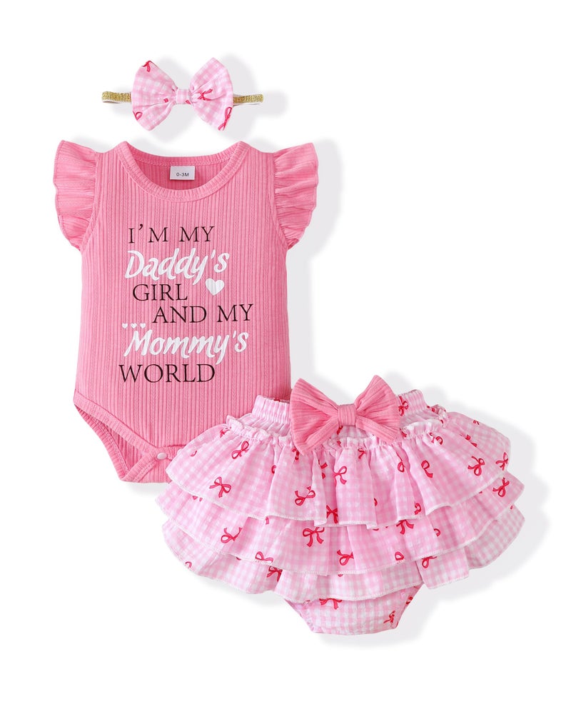 Mioglrie Baby Girl Clothes 0-3 Months Infant Newborn Baby Girls Outfits Summer Pink Floral Short Sets Ruffle Sleeveless Clothes Newborn Girl Outfits - Image 1