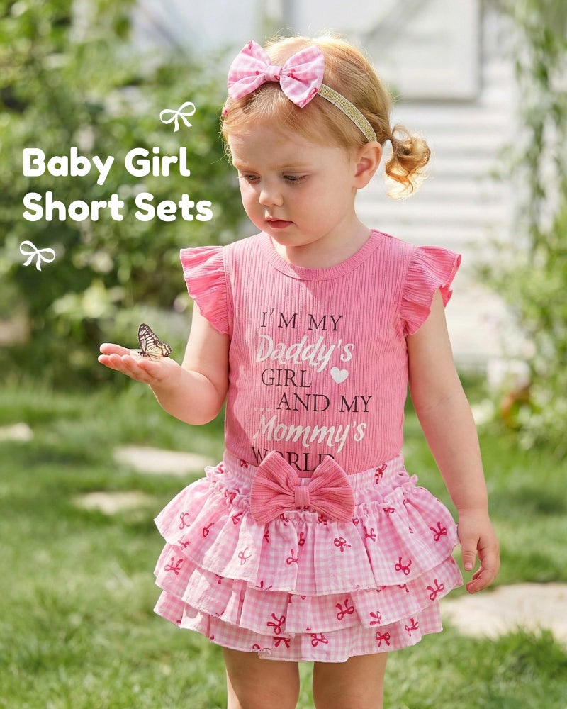 Mioglrie Baby Girl Clothes 0-3 Months Infant Newborn Baby Girls Outfits Summer Pink Floral Short Sets Ruffle Sleeveless Clothes Newborn Girl Outfits - Image 2