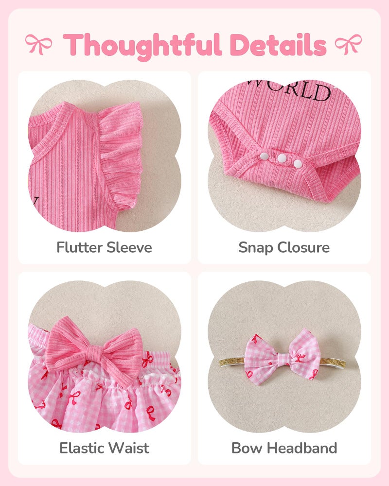 Mioglrie Baby Girl Clothes 0-3 Months Infant Newborn Baby Girls Outfits Summer Pink Floral Short Sets Ruffle Sleeveless Clothes Newborn Girl Outfits - Image 5