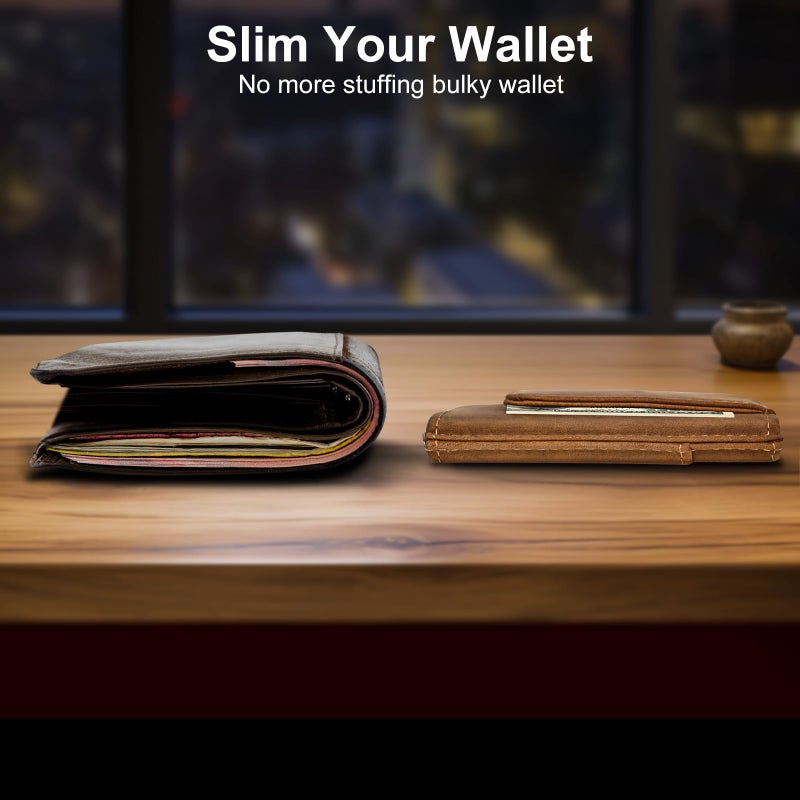 Dinghao RFID Blocking Slim Money Clip Aluminum Wallet Automatic Pop-up Card Case (Texas Brown) - Image 5