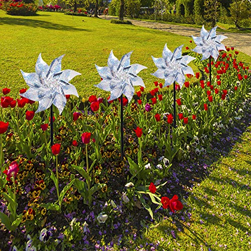 Hausse 10 Pack Reflective Pinwheels with Stakes (Assembly Required), Extra Sparkly Pin Wheel for Garden Decor, Bird Repellent Devices Deterrent to Scare Birds Away from Yard Patio Farm - Image 2