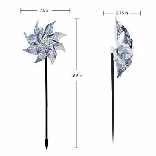 Hausse 10 Pack Reflective Pinwheels with Stakes (Assembly Required), Extra Sparkly Pin Wheel for Garden Decor, Bird Repellent Devices Deterrent to Scare Birds Away from Yard Patio Farm - Image 3