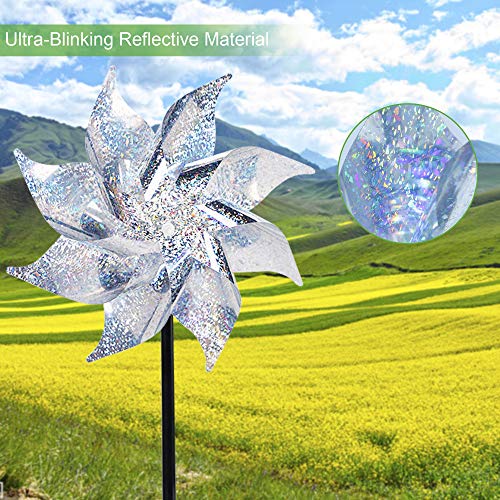 Hausse 10 Pack Reflective Pinwheels with Stakes (Assembly Required), Extra Sparkly Pin Wheel for Garden Decor, Bird Repellent Devices Deterrent to Scare Birds Away from Yard Patio Farm - Image 5