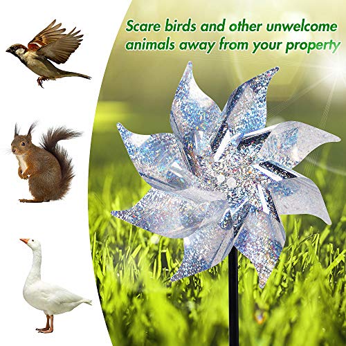 Hausse 10 Pack Reflective Pinwheels with Stakes (Assembly Required), Extra Sparkly Pin Wheel for Garden Decor, Bird Repellent Devices Deterrent to Scare Birds Away from Yard Patio Farm - Image 4