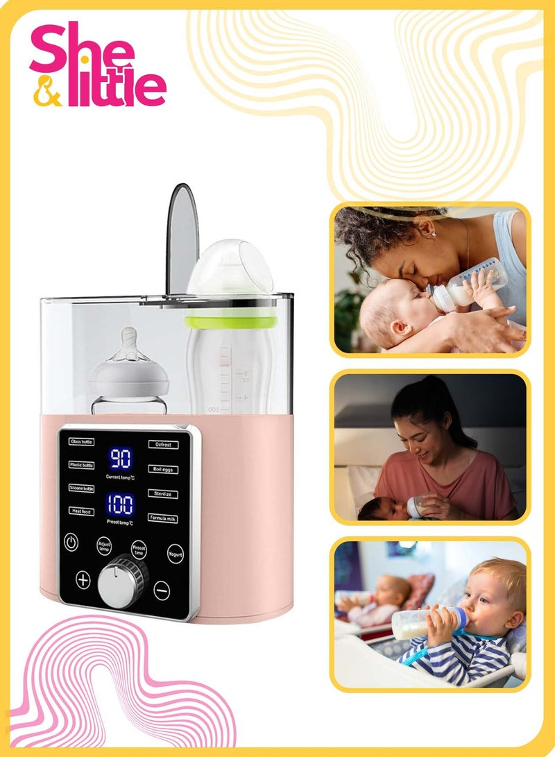 She&Little Multifunction Baby Bottle Warmer, Fast & Accurate Heating for Breastmilk and Baby Food, Dual Bottle Design, Smart LCD Display, Auto Shut-Off Safety, Ideal for Night Feeding(Pink) - Image 1