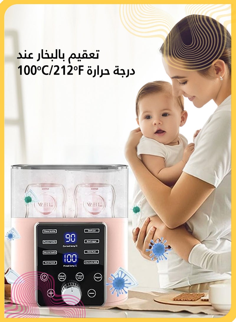 She&Little Multifunction Baby Bottle Warmer, Fast & Accurate Heating for Breastmilk and Baby Food, Dual Bottle Design, Smart LCD Display, Auto Shut-Off Safety, Ideal for Night Feeding(Pink) - Image 2