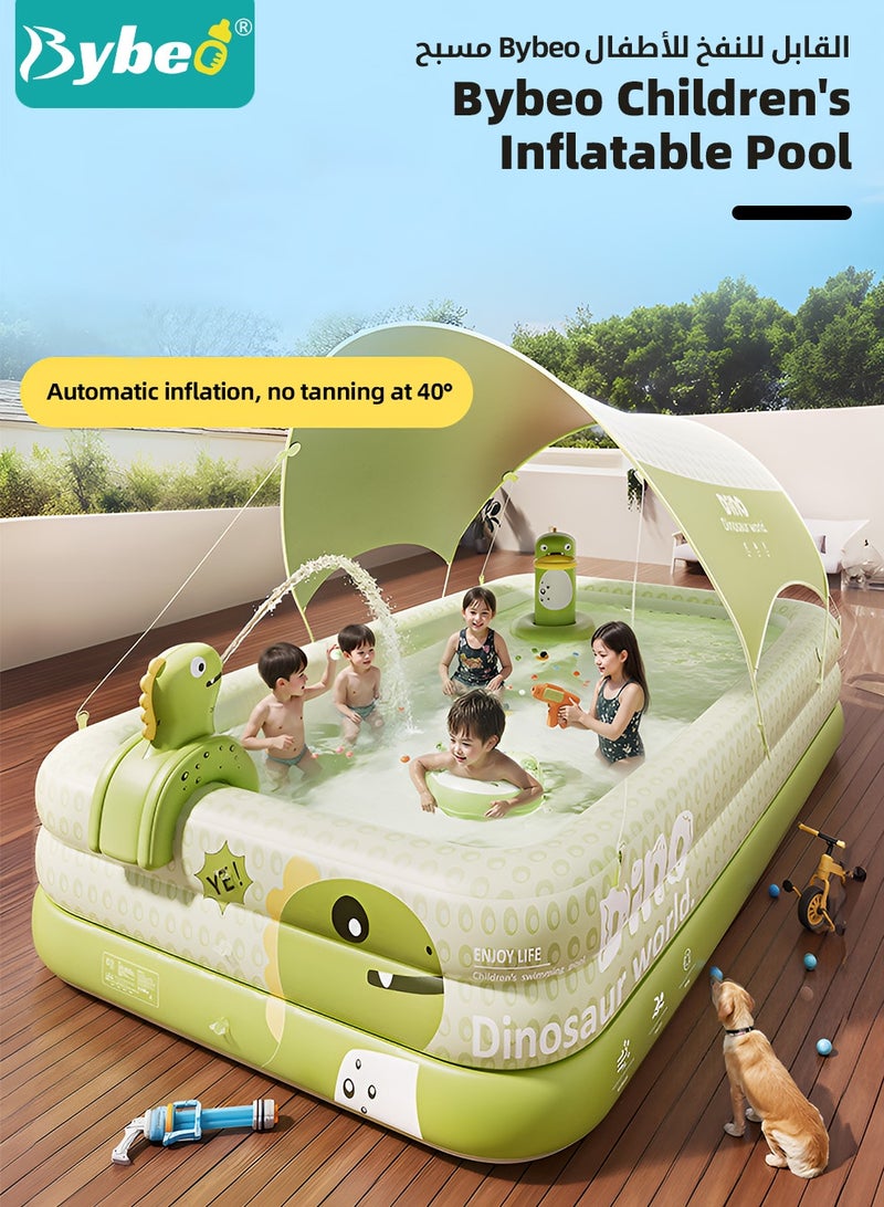 بيبو حمام سباحة قابل للنفخ مع مظلة للأطفال والعائلة، مناسب للاستخدام في الهواء الطلق في الفناء الخلفي أو الحديقة، مسبح ترفيهي للأطفال الصغار، مسبح مزود بقاعدة غير قابلة للانزلاق لحفلات الماء، يشمل مضخة هواء كهربائية و8 كرات محيط. - Image 2
