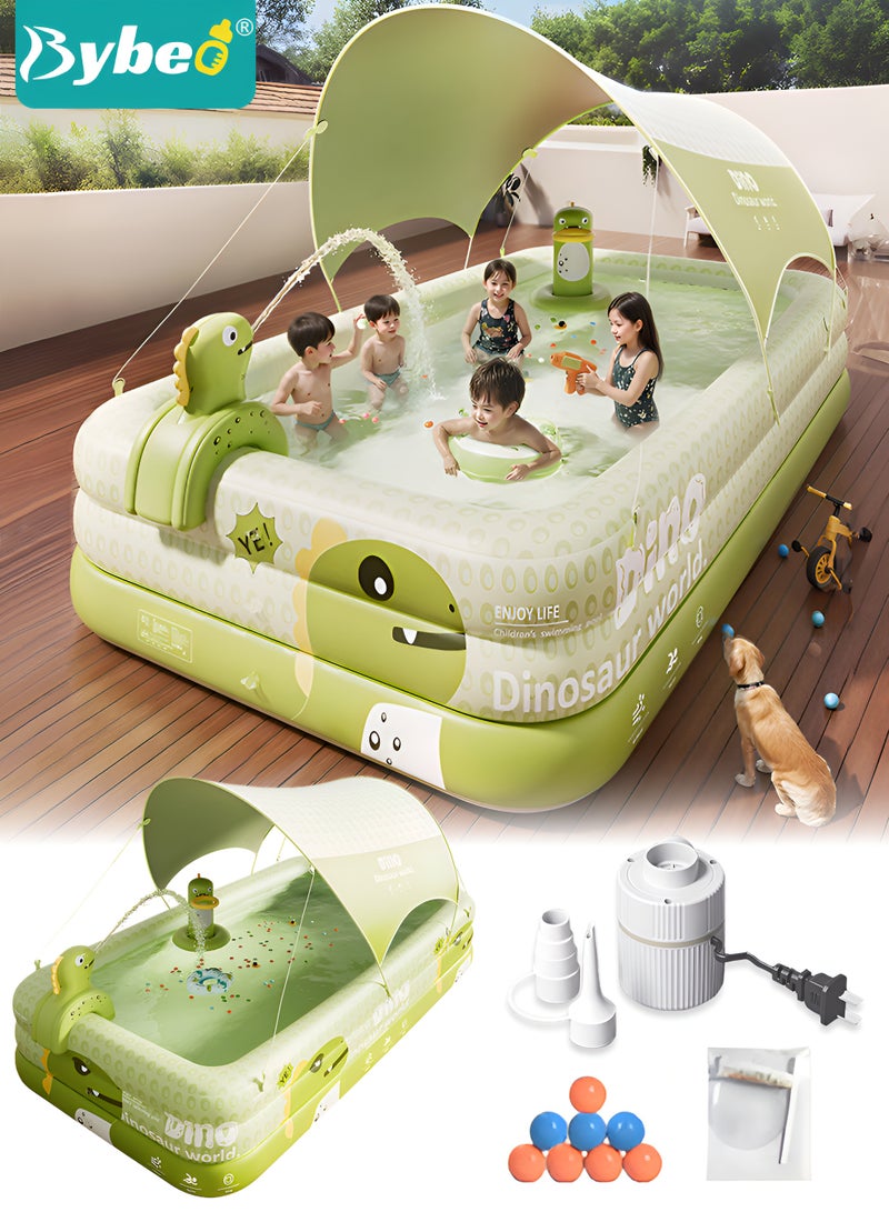 بيبو حمام سباحة قابل للنفخ مع مظلة للأطفال والعائلة، مناسب للاستخدام في الهواء الطلق في الفناء الخلفي أو الحديقة، مسبح ترفيهي للأطفال الصغار، مسبح مزود بقاعدة غير قابلة للانزلاق لحفلات الماء، يشمل مضخة هواء كهربائية و8 كرات محيط. - Image 1