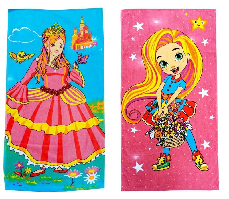 Mandhania Cotton Cartoon Printed Kids Bath Towel for Boys N Girls Pack of 2 - Image 1