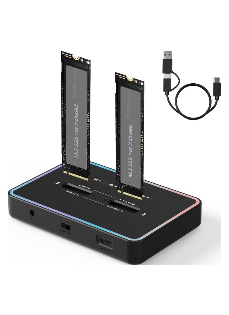 SYOSI M.2 Reader 20Gbps Docking Station, M.2 Duplicator Cloner Dual-Bay Offline USB C to NVME SATA Docking Station for Both (M Key, B+M Key) PCIE NGFF Dock, Size 22110 2280 2260 2242 2230 Enclosure  - Image 1