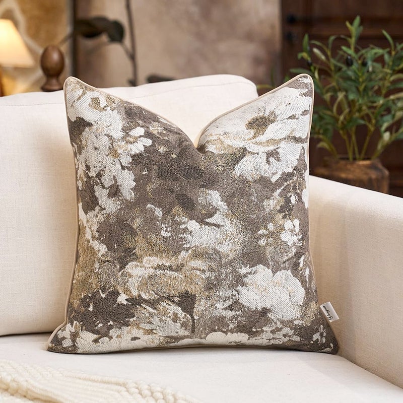 Yangest Neutral Flower Pillow Cover 18 x18 Inches, Nature Chenille Square Throw Pillow Cover Soft Luxury Accent Couch Pillow Cover for Living Room Bedroom, Beige - Image 1