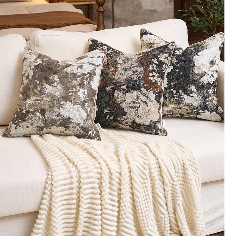 Yangest Neutral Flower Pillow Cover 18 x18 Inches, Nature Chenille Square Throw Pillow Cover Soft Luxury Accent Couch Pillow Cover for Living Room Bedroom, Beige - Image 5