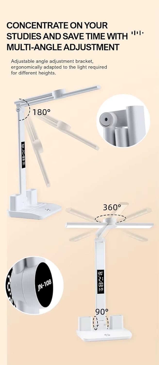 HUMAIZAR LED Table Lamp with Pen Holders Time Date Temperature Display Dimmable 3 Colour Modes Touch Control Rechargeable Foldable EyeCaring Men Women Gifts White Color - Image 5