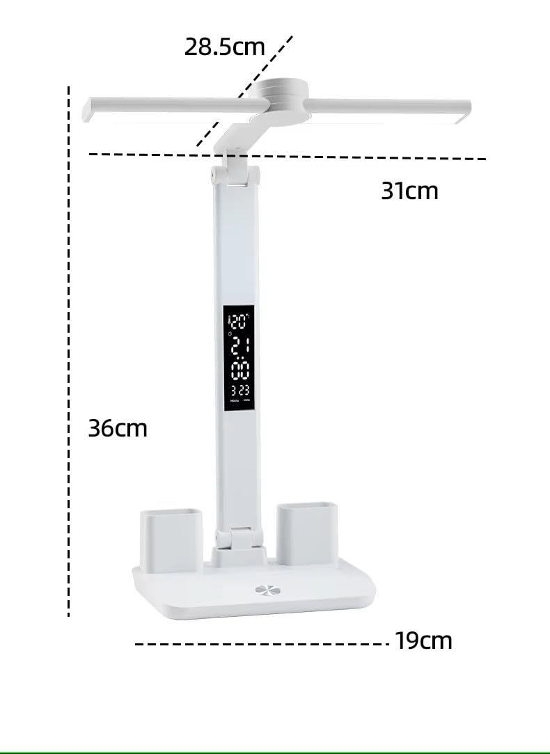 HUMAIZAR LED Table Lamp with Pen Holders Time Date Temperature Display Dimmable 3 Colour Modes Touch Control Rechargeable Foldable EyeCaring Men Women Gifts White Color - Image 2