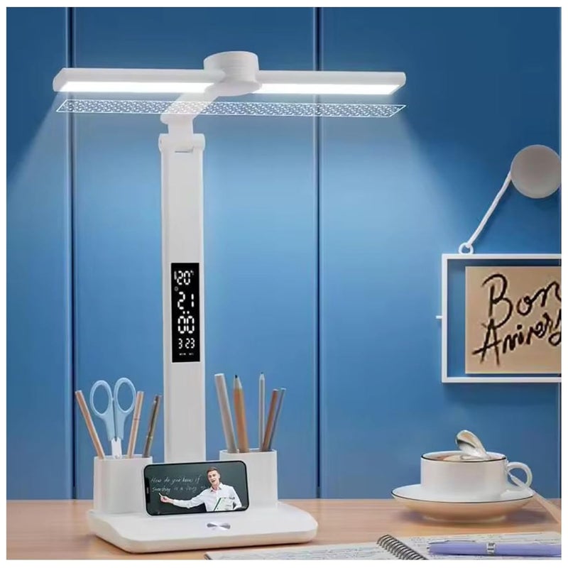 HUMAIZAR LED Table Lamp with Pen Holders Time Date Temperature Display Dimmable 3 Colour Modes Touch Control Rechargeable Foldable EyeCaring Men Women Gifts White Color - Image 1