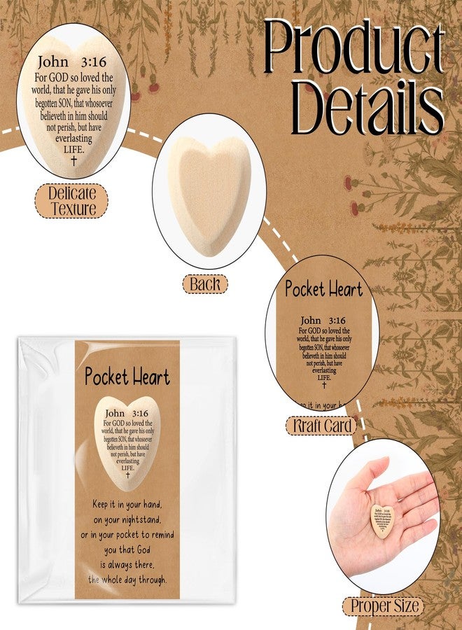 Leinuosen 50 Set John 3: 16 Pocket Hug Heart Token Inspirational Christian Gifts Wooden Religious Bible Verses Token with Holy Cards Prayer for Church Supplies Sunday School (Wood) - Image 3