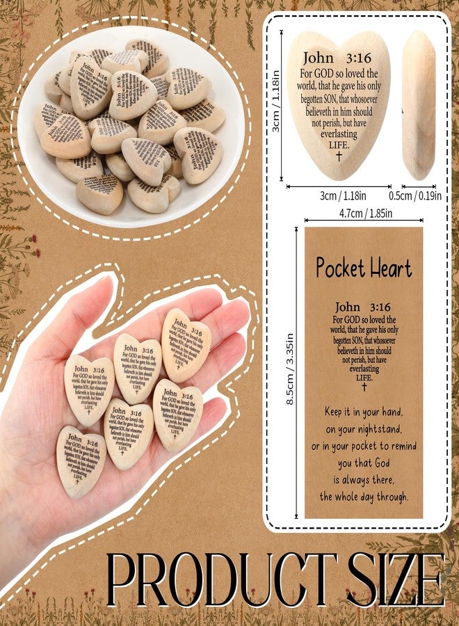 Leinuosen 50 Set John 3: 16 Pocket Hug Heart Token Inspirational Christian Gifts Wooden Religious Bible Verses Token with Holy Cards Prayer for Church Supplies Sunday School (Wood) - Image 2