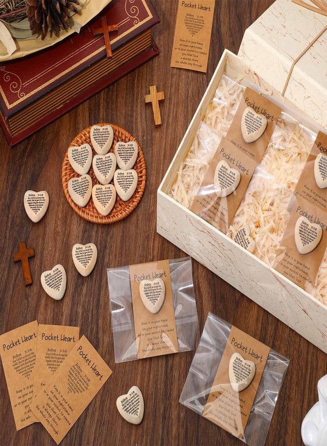 Leinuosen 50 Set John 3: 16 Pocket Hug Heart Token Inspirational Christian Gifts Wooden Religious Bible Verses Token with Holy Cards Prayer for Church Supplies Sunday School (Wood) - Image 4