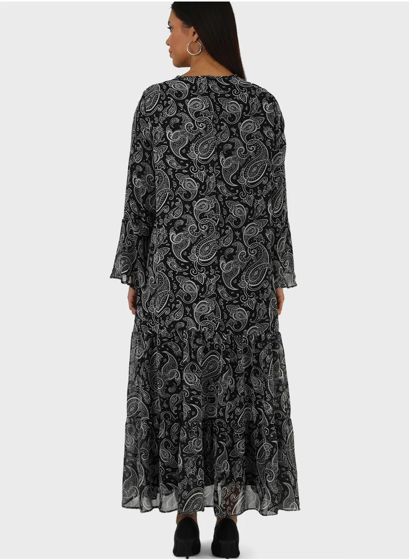 Alia by modanisa Tiered Printed Dress
