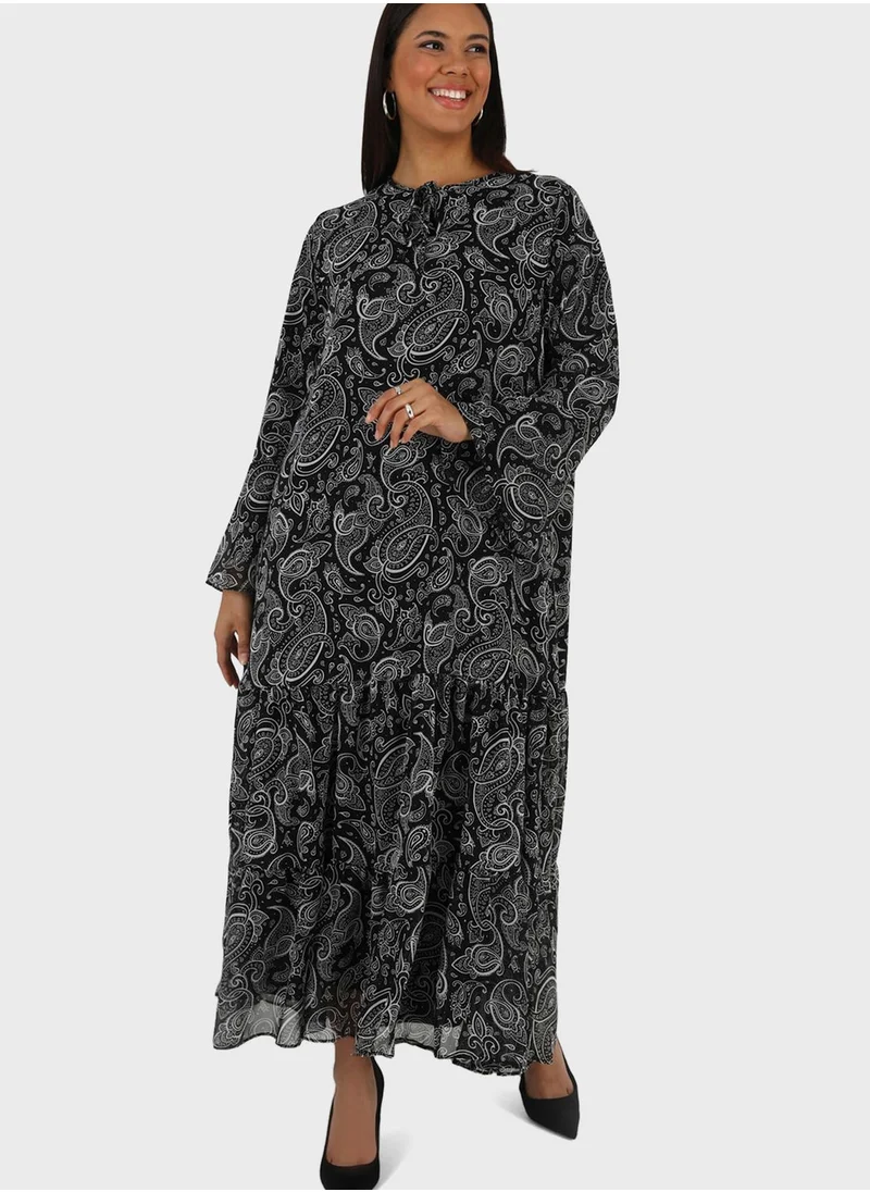 Alia by modanisa Tiered Printed Dress