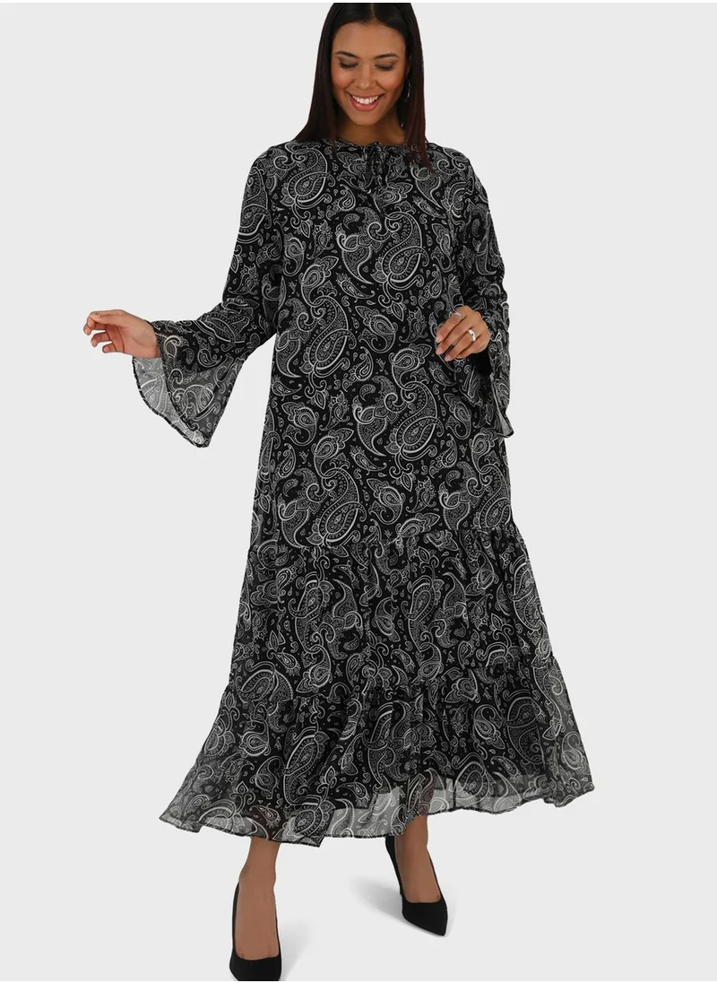 Alia by modanisa Tiered Printed Dress