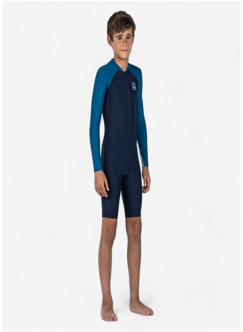 NABAIJI NABAIJI by DECATHLON, Boys' Wetsuit Shorty 100 Long-Sleeved Sun Protection & Quick-Dry Two-Tone Blue  - Image 1