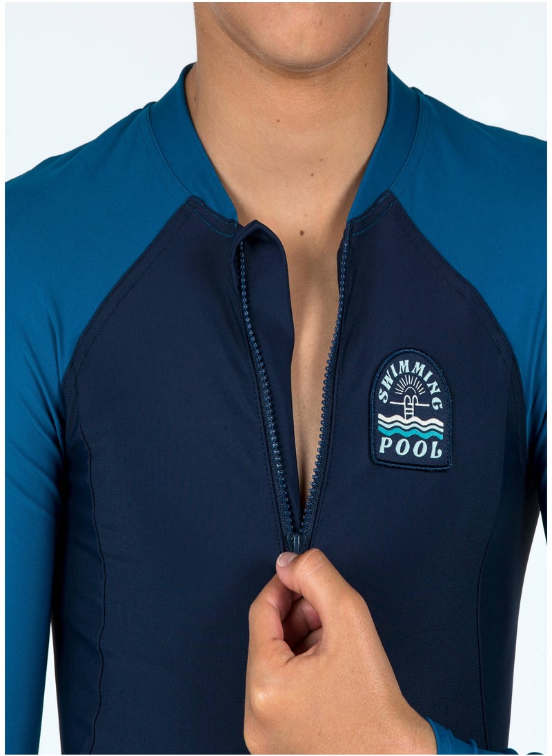 NABAIJI NABAIJI by DECATHLON, Boys' Wetsuit Shorty 100 Long-Sleeved Sun Protection & Quick-Dry Two-Tone Blue  - Image 2