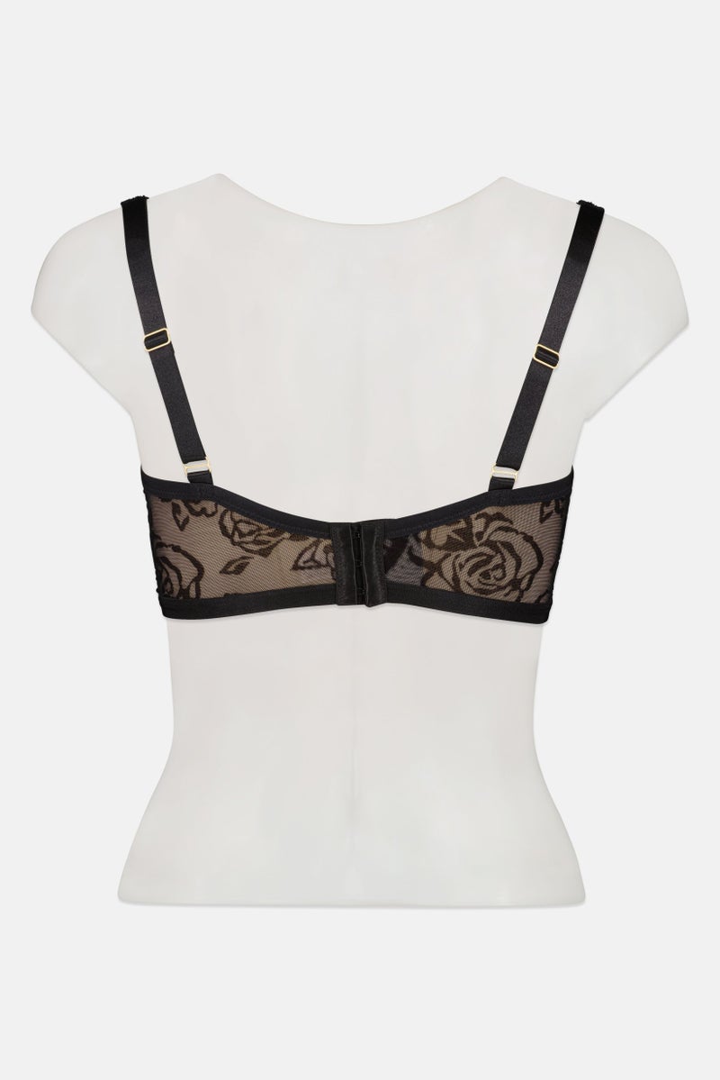 TRIUMPH Women Floral Print Padded Underwired Bra, Black - Image 3