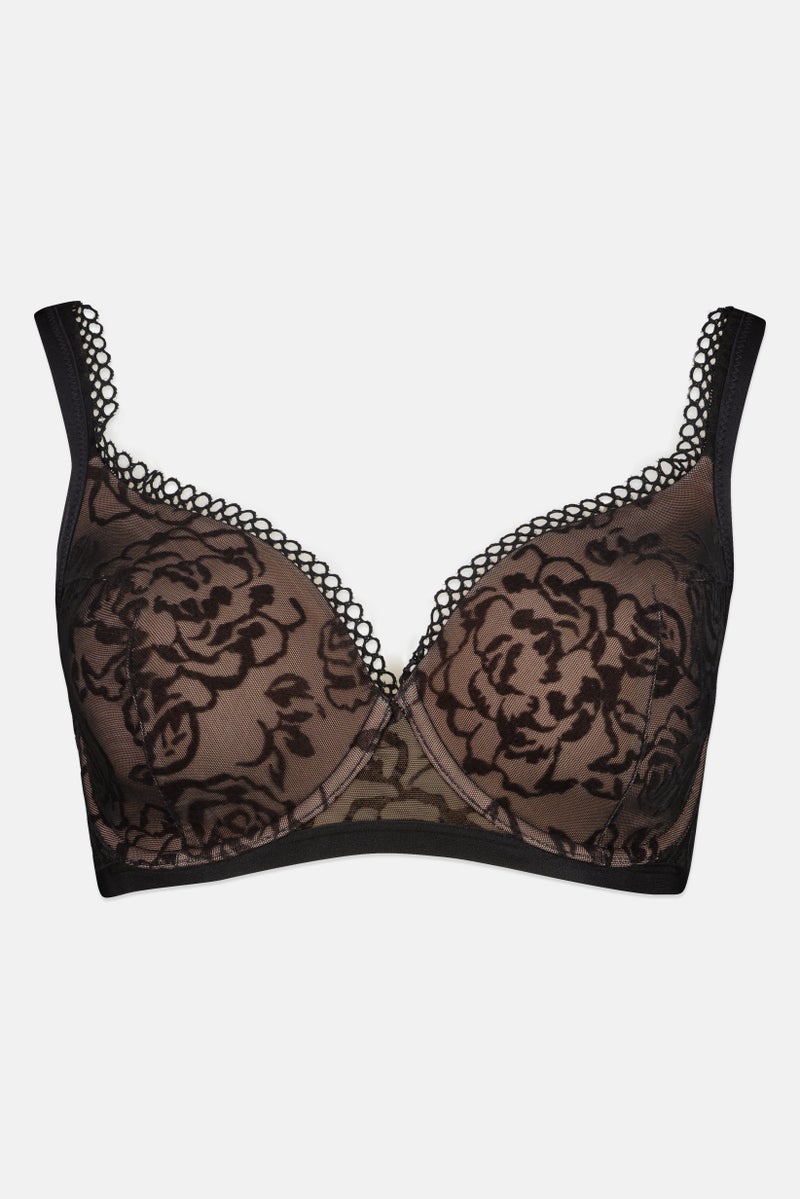 TRIUMPH Women Floral Print Padded Underwired Bra, Black - Image 2