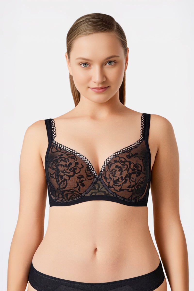 TRIUMPH Women Floral Print Padded Underwired Bra, Black - Image 1