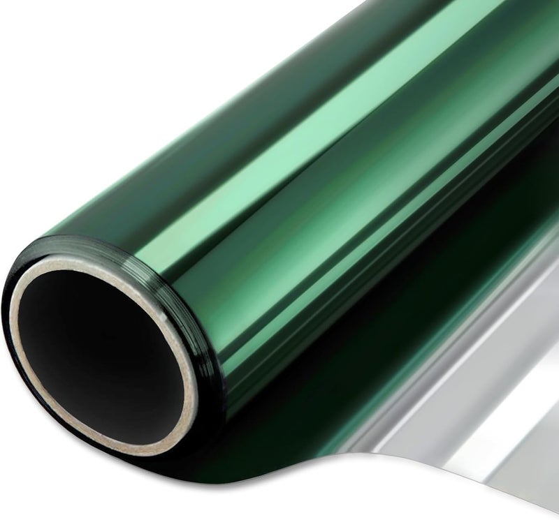 WALLTON One Way Mirror Window Film Daytime Privacy Sun Blocking Heat Control Anti UV Reflective Glass Film Static Cling Window Tint Sticker for Living Home Office. (Green Gloss, 12x48 Inch) - Image 1