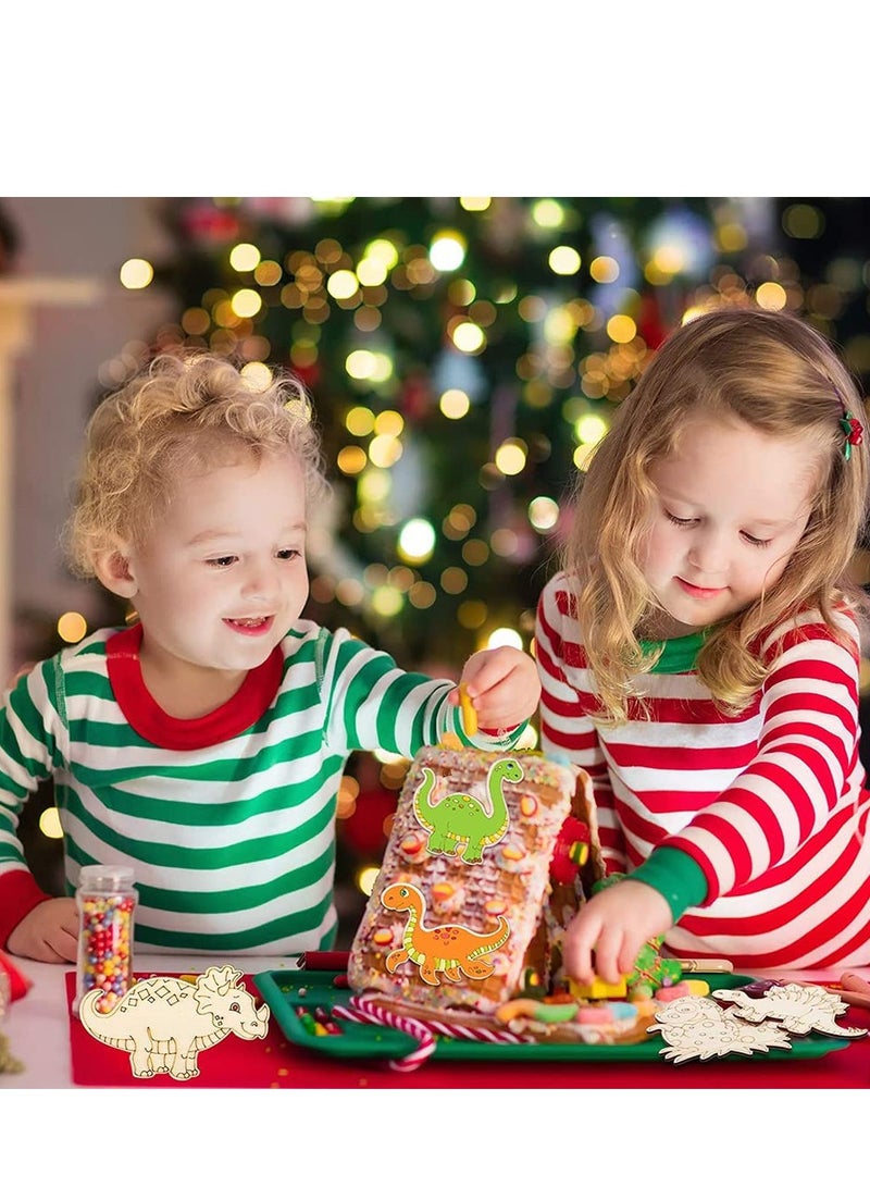 SYOSI قصاصات ديناصور خشبية غير مكتملة للأشغال الفنية للأطفال، قطع خشبية لديناصور للرسم، قطع خشبية للحيوانات للأعمال اليدوية، زينة منزلية 40 قطعة/8*5 - Image 5