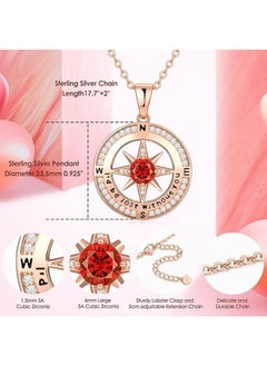 Zifeel Compass Necklace Gifts for Women wife - S925 Sterling Silver Birthstone Necklaces for Women - Anniversary Birthday Gifts for Her Wife Girlfriend - Valentines Day Mom Mother’s Day  Gifts  - Image 4