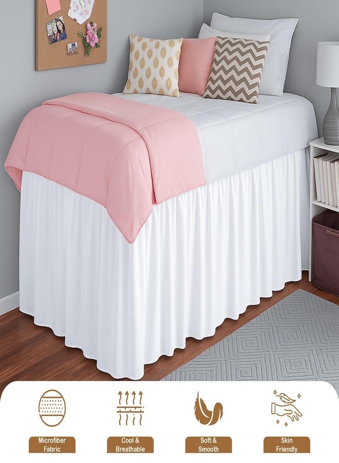 ARLinen تنورة سرير ARlinen لغرفة النوم، مصنوعة من ألياف دقيقة بنسبة 100%، بطول إضافي 30 بوصة، مع كشكشة غبار، مقاس مزدوج كبير جدًا، مثالية لأسرة الكليات العلوية، سهلة العناية، لون أبيض - Image 2