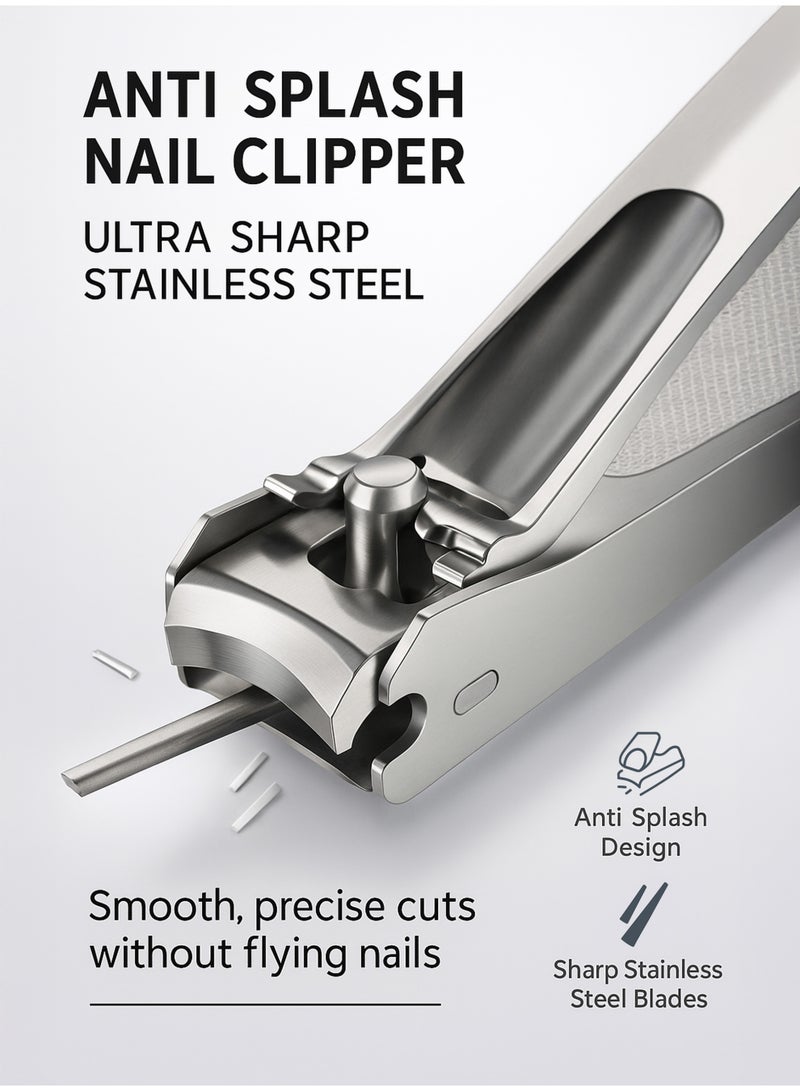 MANICURE Nail Clipper Set 12-Piece Stainless Steel Manicure Pedicure Kit with Anti-Splash Clippers, Glass File, Ear Tools & Beige Case for Men Women - Image 3