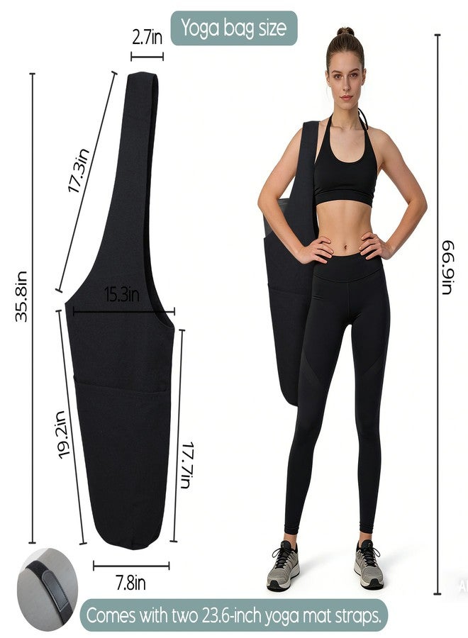 CosInStyle Heavy Duty Cotton Canvas Yoga Bag with Multi-Pocket Organizer, Large Capacity Gym Sports Bags, With 2 Bonus Mat Straps (Black) - Image 2