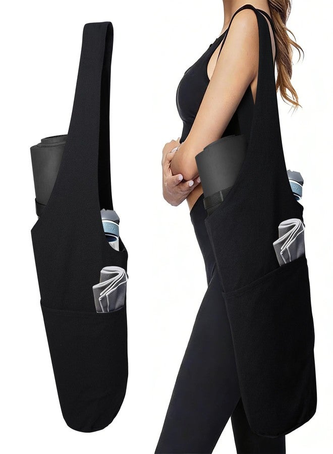 CosInStyle Heavy Duty Cotton Canvas Yoga Bag with Multi-Pocket Organizer, Large Capacity Gym Sports Bags, With 2 Bonus Mat Straps (Black) - Image 1