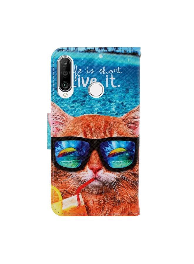 زبون جراب لهاتف Huawei P30 Lite، جراب جلدي PU قابل للطي أفقيًا برسومات ملونة ثلاثية الأبعاد مع حامل وفتحات للبطاقات ومحفظة - Image 3