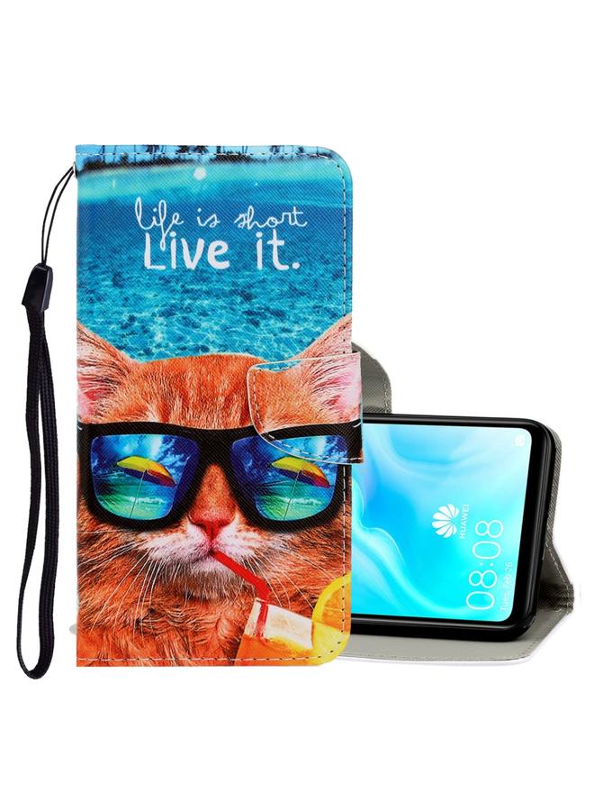 زبون جراب لهاتف Huawei P30 Lite، جراب جلدي PU قابل للطي أفقيًا برسومات ملونة ثلاثية الأبعاد مع حامل وفتحات للبطاقات ومحفظة - Image 1