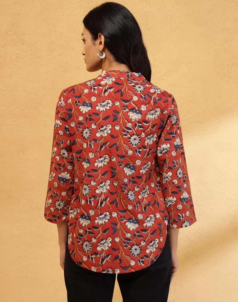 Fabindia Red Cotton Bagru Printed Top