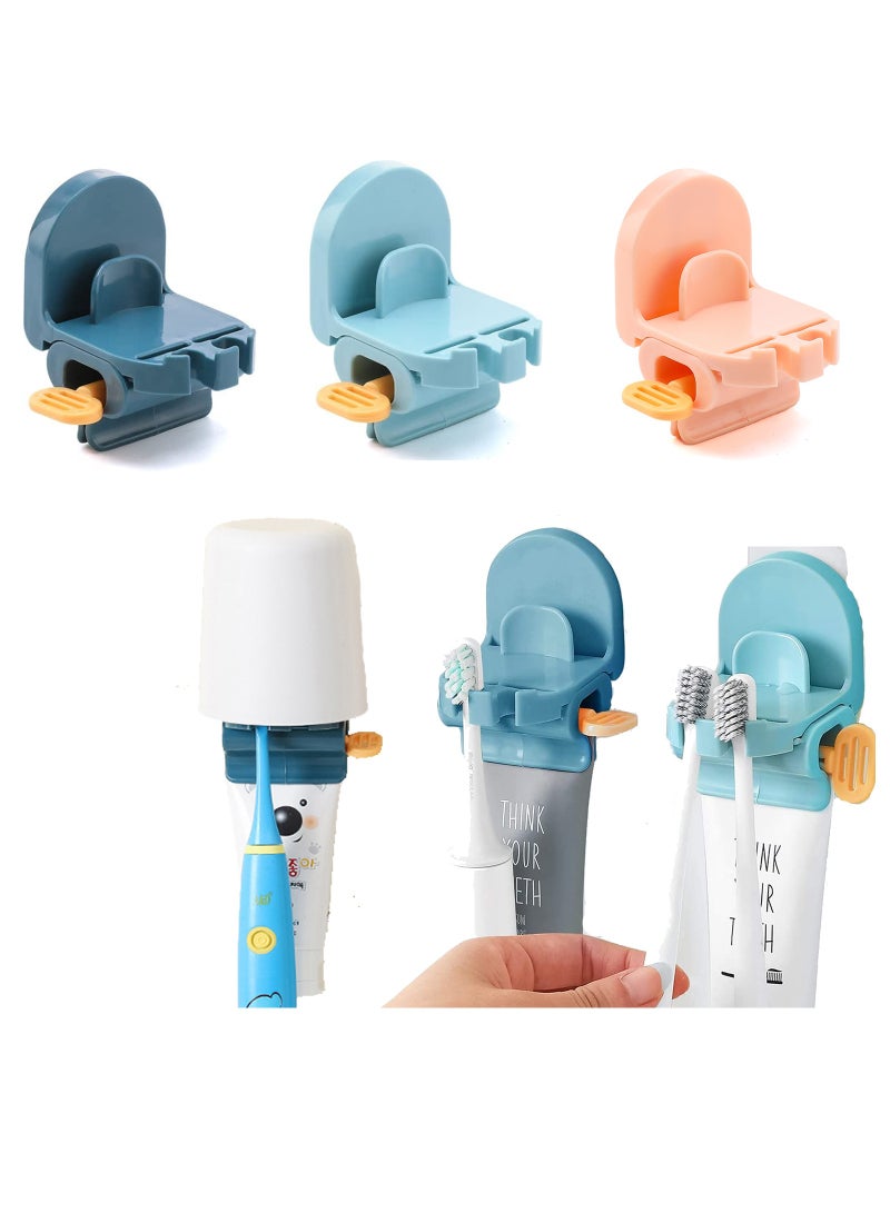Excefore Bathroom Toothbrush Holder, 3-Piece Kids Wall Mount Toothbrush Holder, Small Toothpaste Squeezer, Space Saving Bathroom Accessory Set & Home Restroom Toothpaste Dispenser - Image 1