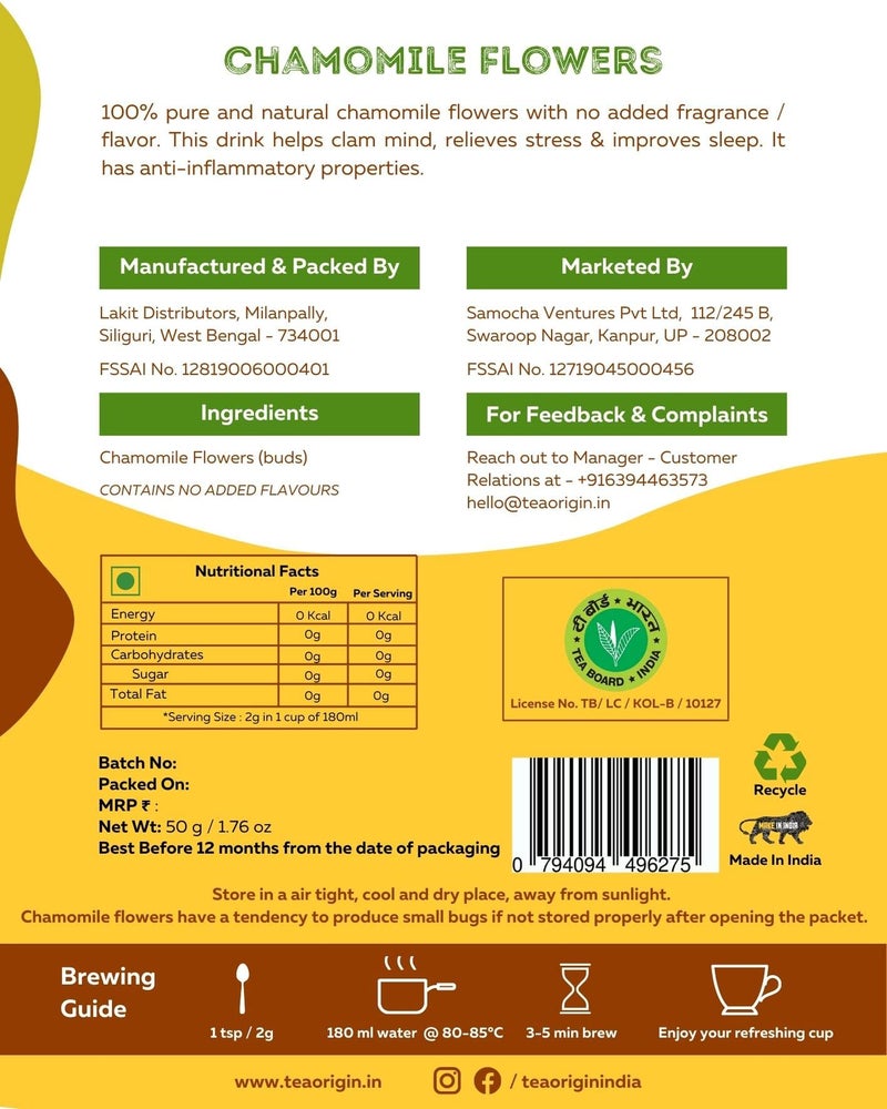 Teaorigin Tea Origin Chamomile Flowers Tisane, 50 gms Pack, Serves 25 Cups - Image 2